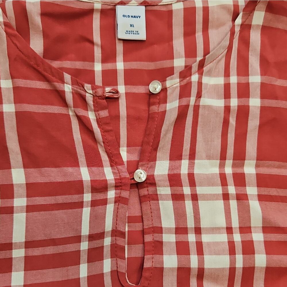 Old Navy Plaid Button Long Sleeve Blouse Red White Women's XL - Picture 8 of 8